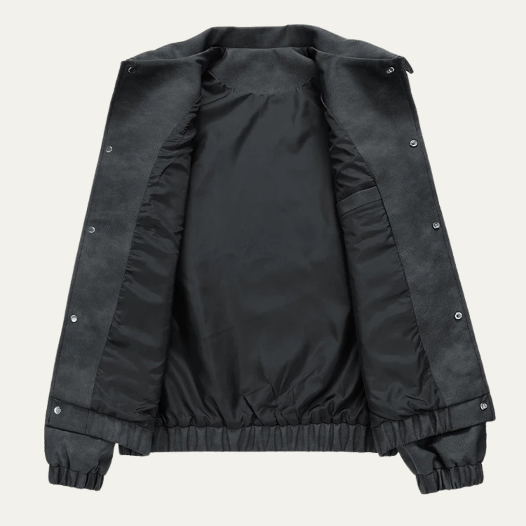 Mens Leather Bomber Jacket with Collar