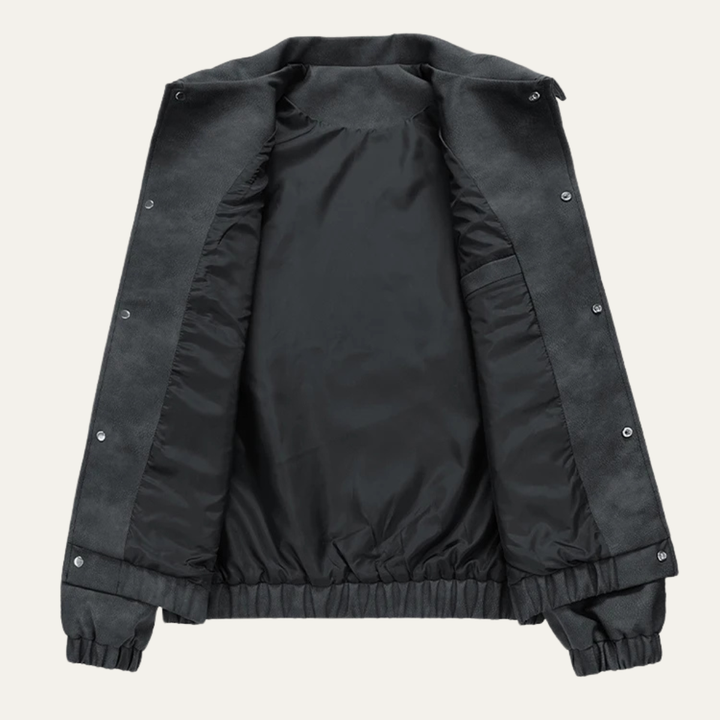 Mens Leather Bomber Jacket with Collar