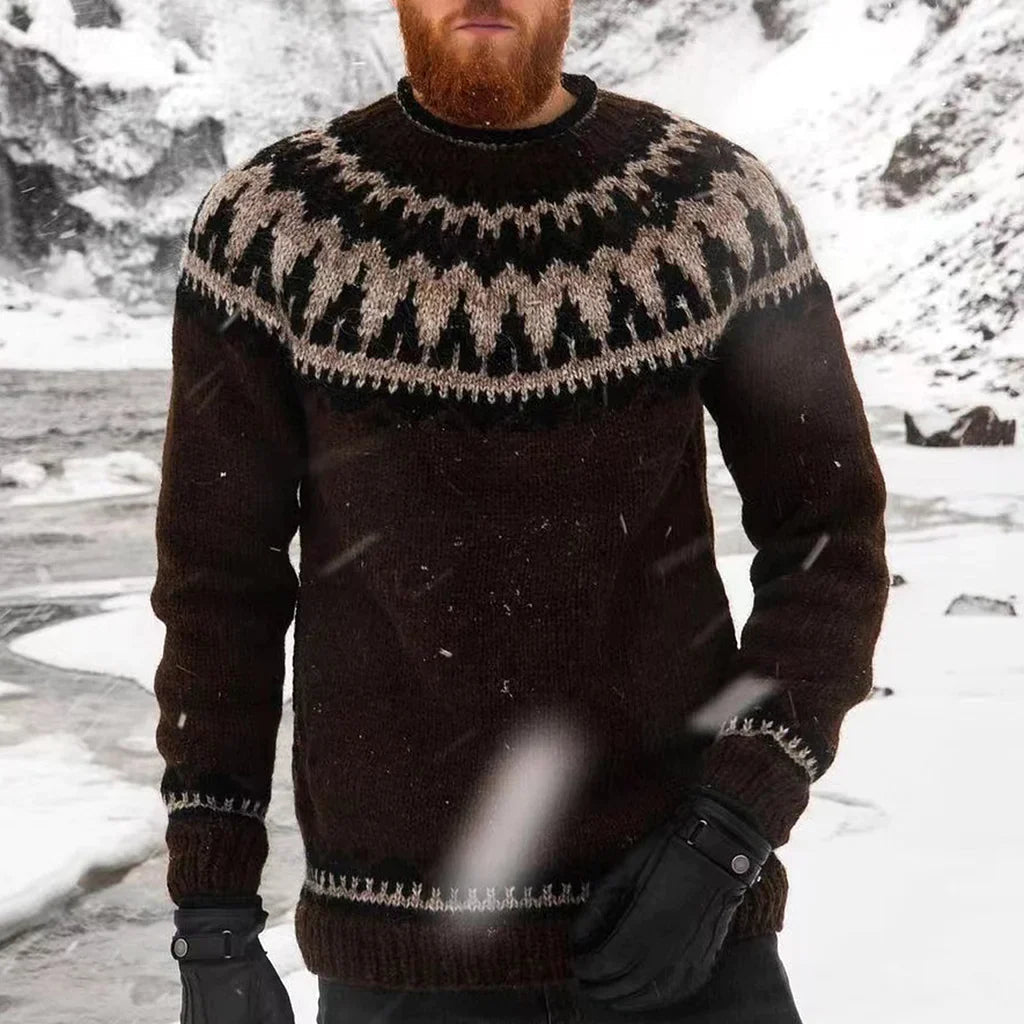 Mens Long-Sleeve Sweater with Round Neckline