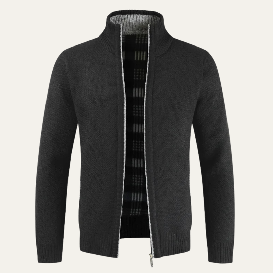 Mens Cotton Zip-Up Knitted Cardigan with Inner Lining