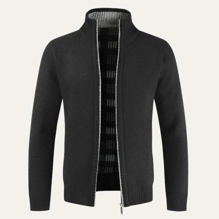 Mens Cotton Zip-Up Knitted Cardigan with Inner Lining