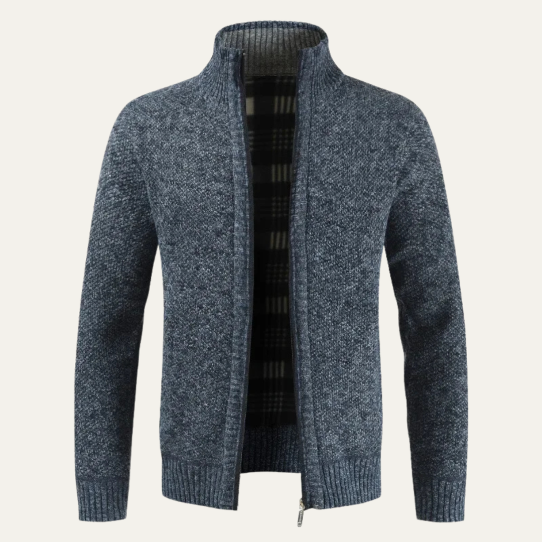 Mens Cotton Zip-Up Knitted Cardigan with Inner Lining
