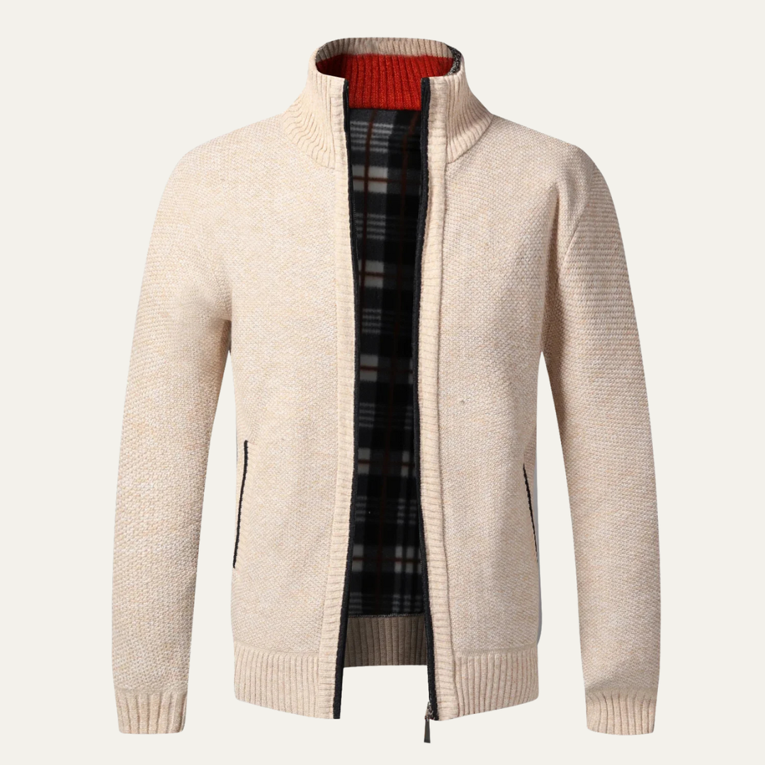 Mens Cotton Zip-Up Knitted Cardigan with Inner Lining