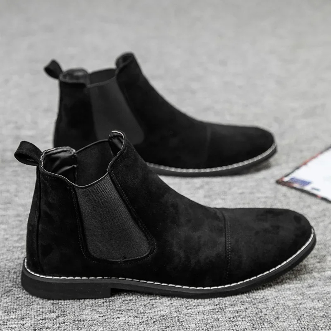 Mens Chelsea Boots Suede Slip-On Elastic Side Panels