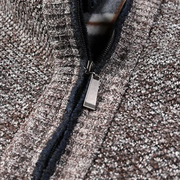 Mens Cotton Zip-Up Knitted Cardigan with Inner Lining