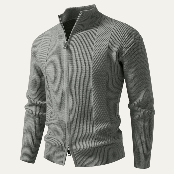 Mens Ribbed Knit Cardigan Zip-Up Smart Casual