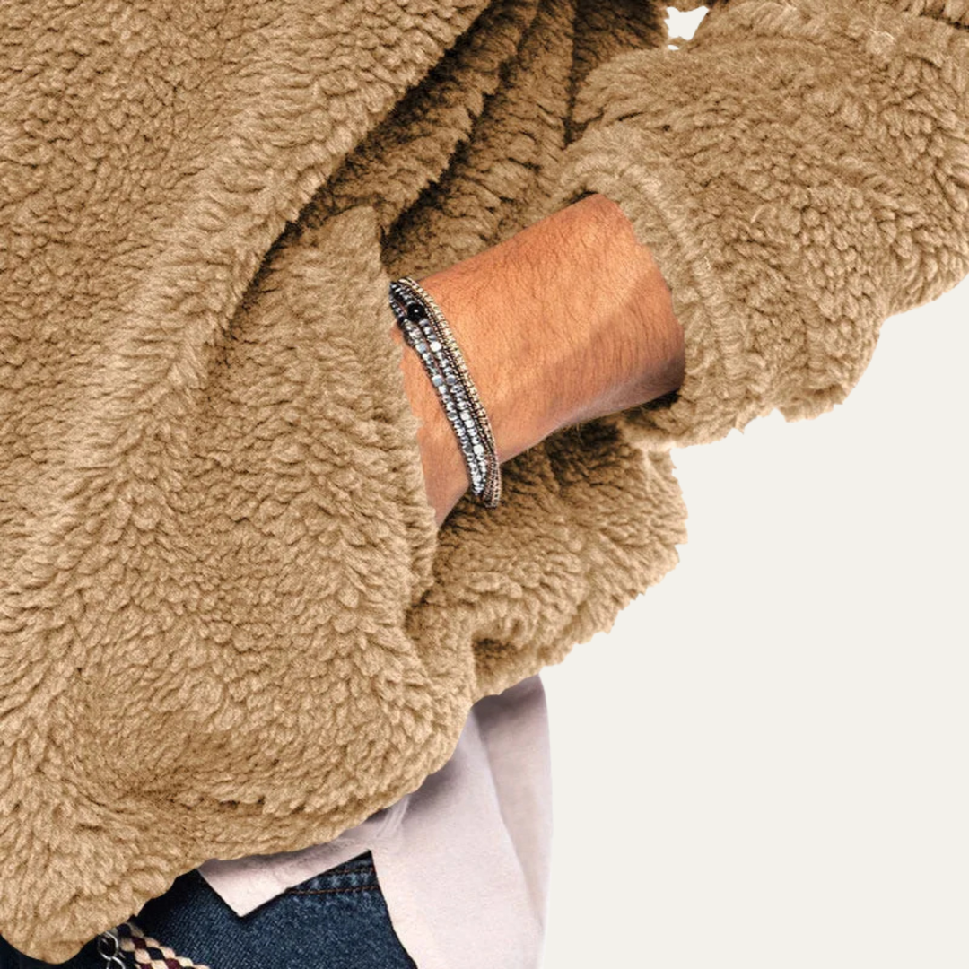 Mens Jacket Soft Plush Double-Sided Fleece Warm Fit