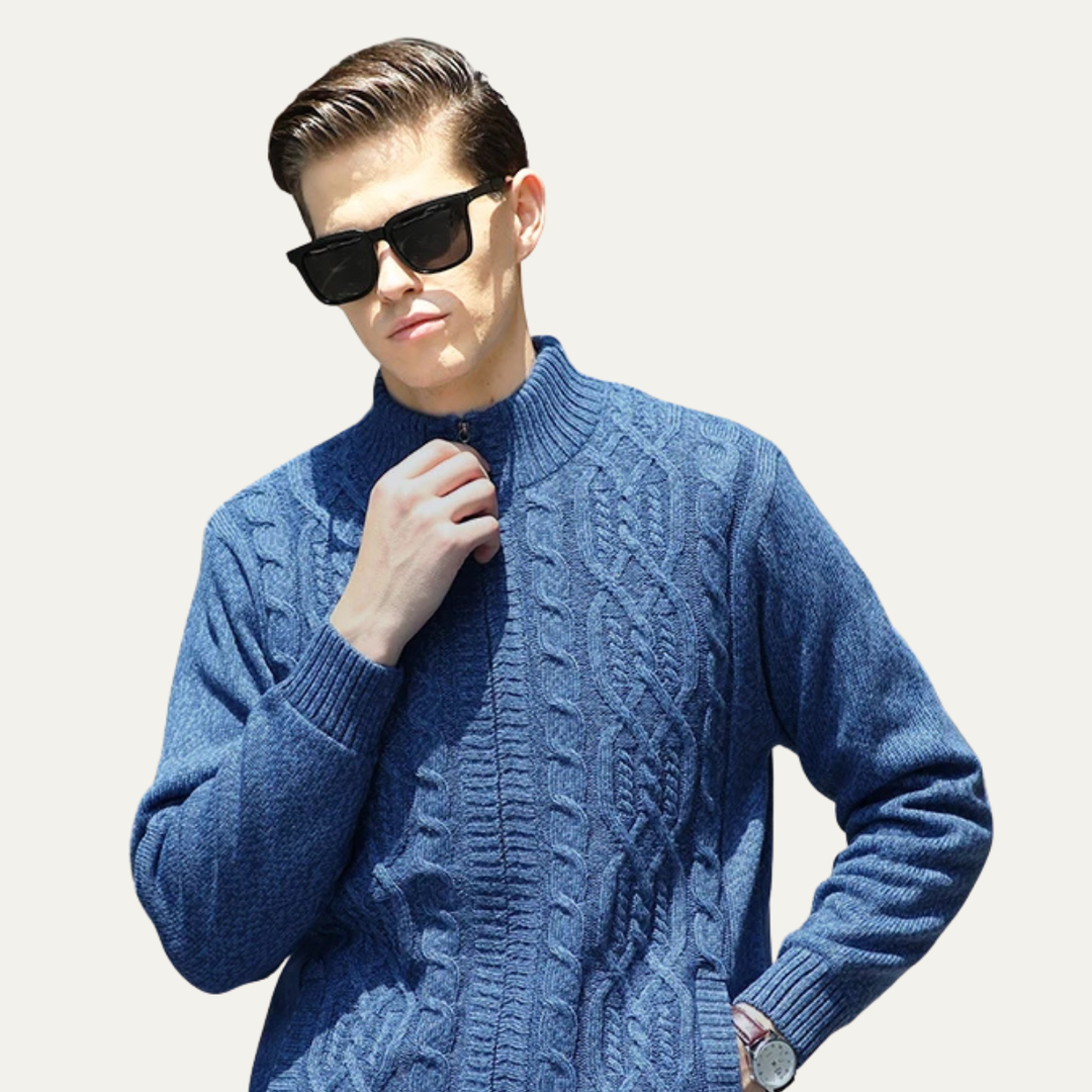 Mens Wool Knit Cardigan Thick Warm Fleece