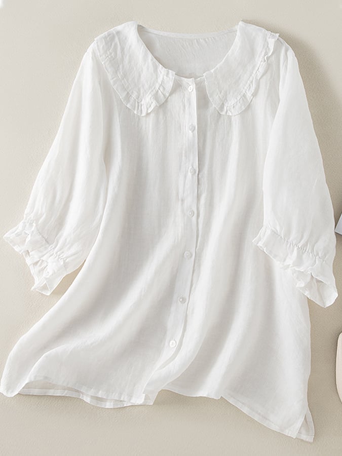 Womens Blouse Soft Fabric Casual Ruffle Collar