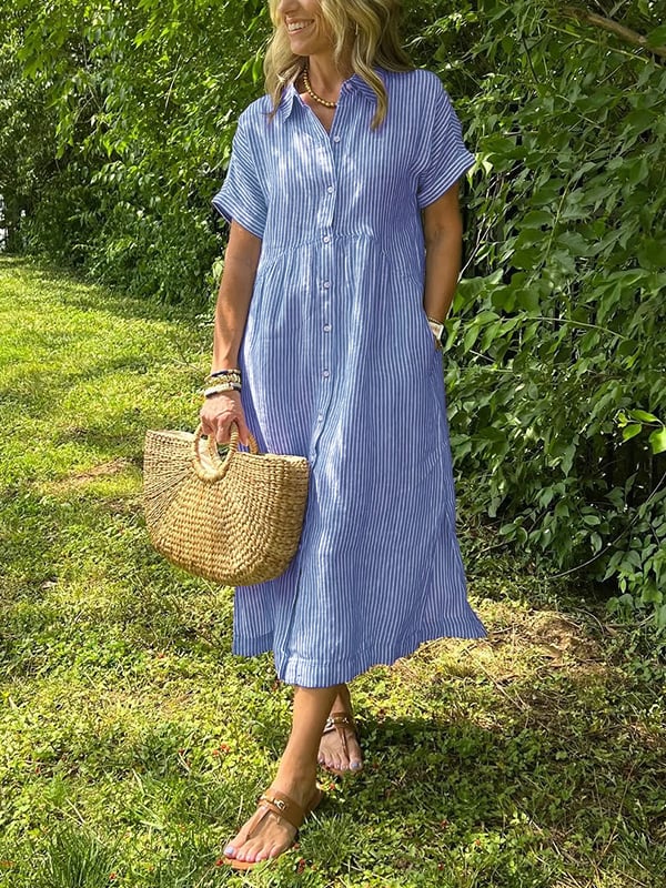 Womens Summer Dress Lightweight Stripe Relaxed Fit - BritishMode