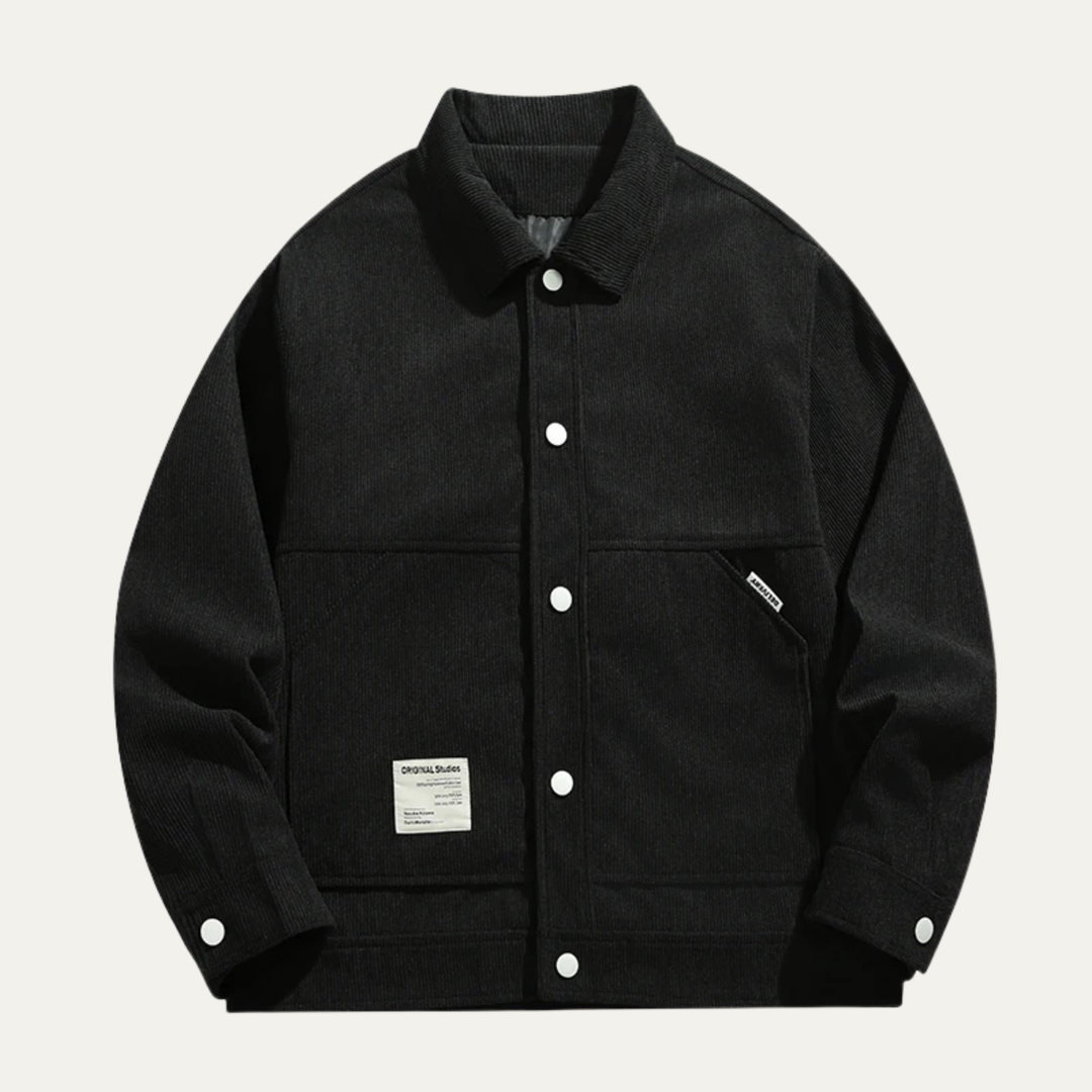 Mens Corduroy Button-Up Coat with Lapel Collar - BritishMode