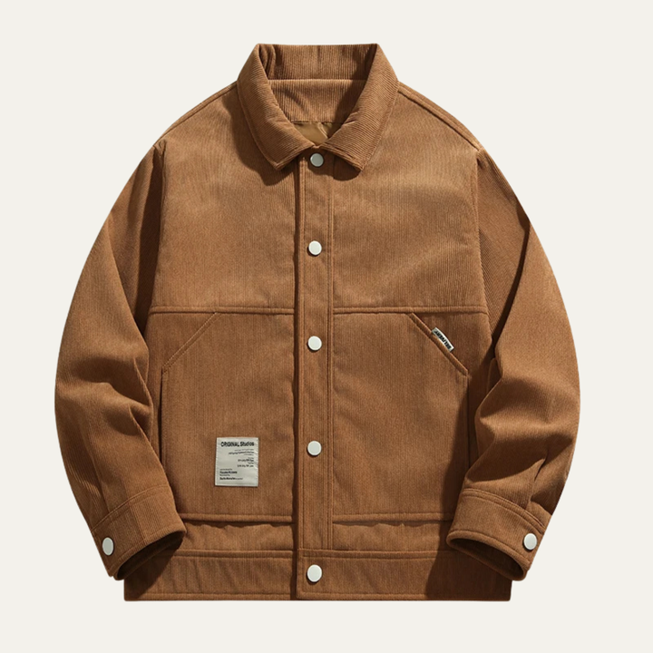 Mens Corduroy Button-Up Coat with Lapel Collar