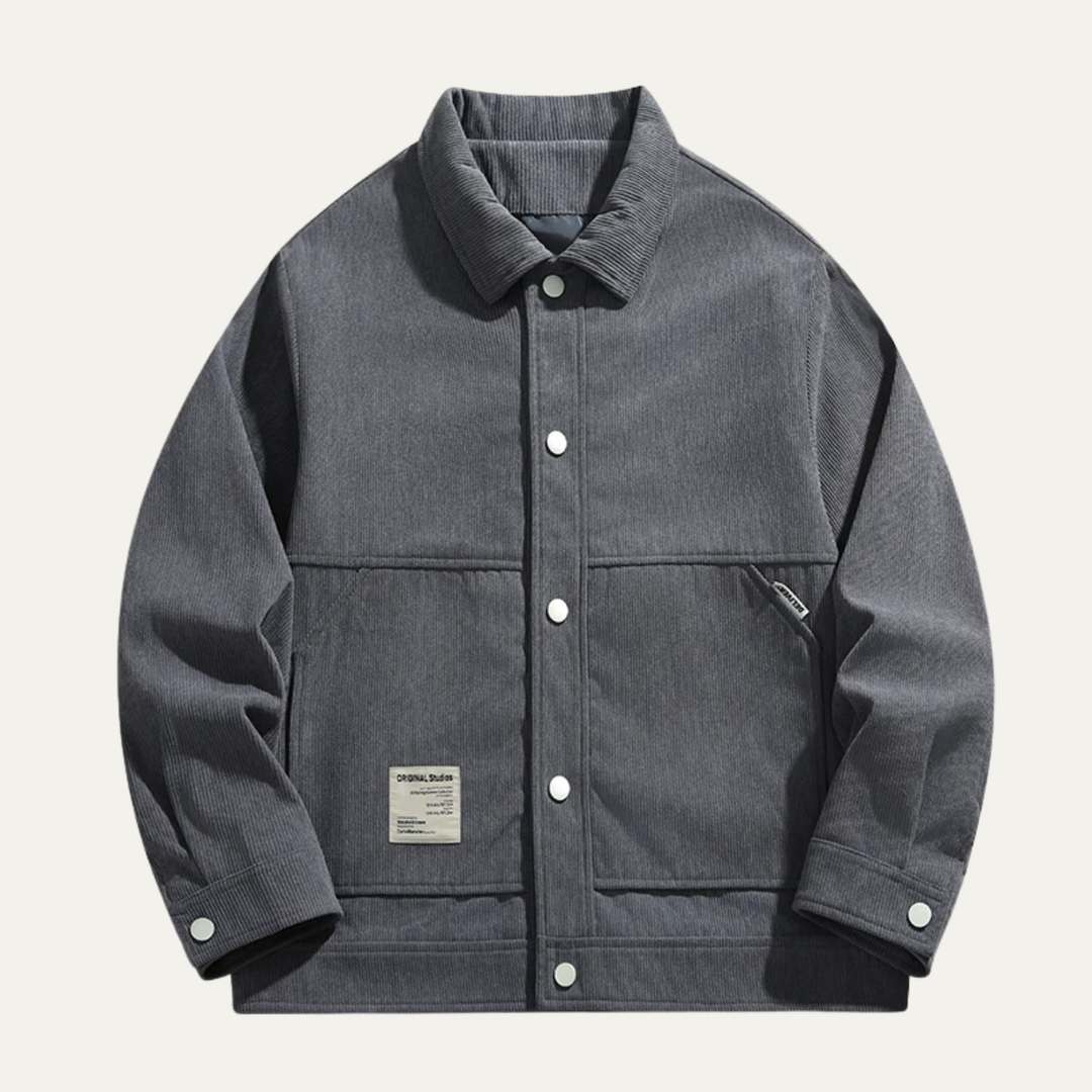 Mens Corduroy Button-Up Coat with Lapel Collar