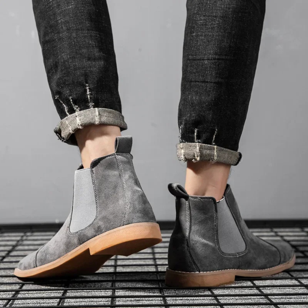 Mens Chelsea Boots Suede Slip-On Elastic Side Panels