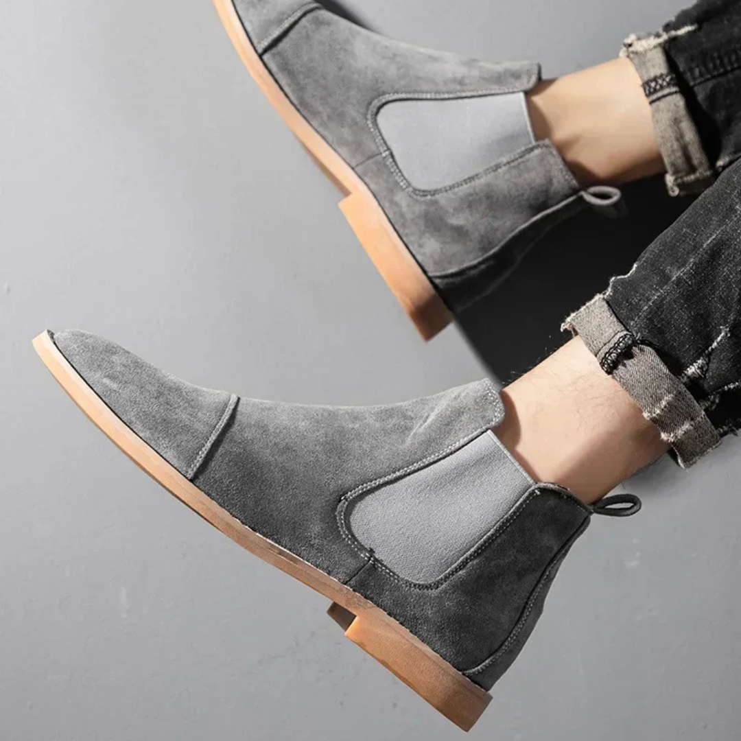 Mens Chelsea Boots Suede Slip-On Elastic Side Panels