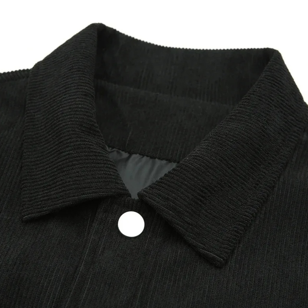 Mens Corduroy Button-Up Coat with Lapel Collar