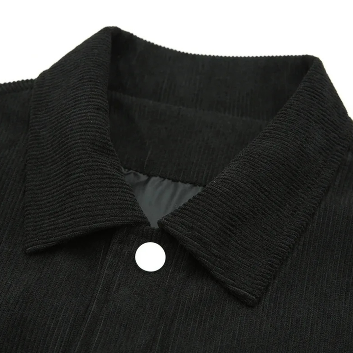 Mens Corduroy Button-Up Coat with Lapel Collar