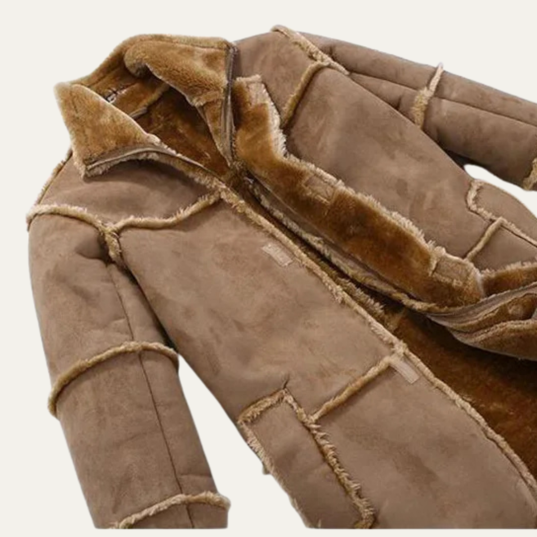 Mens Suede Leather Jacket with Shearling Lining Warm Fit
