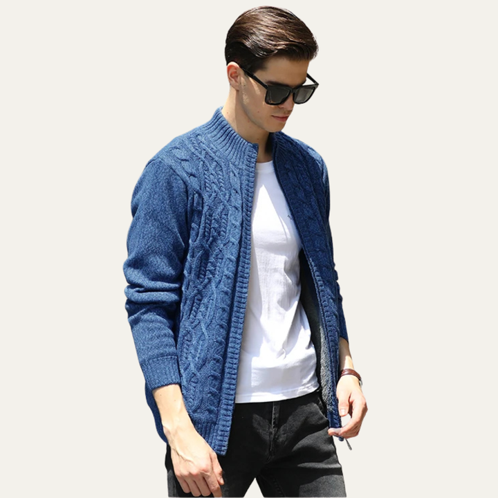 Mens Wool Knit Cardigan Thick Warm Fleece
