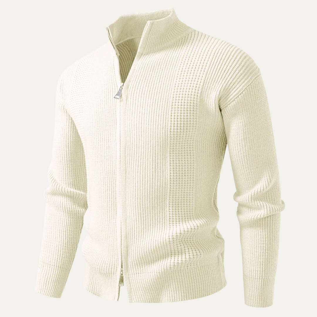 Mens Ribbed Knit Cardigan Zip-Up Smart Casual
