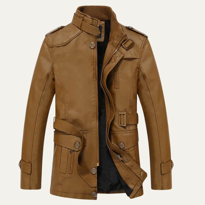 Mens Leather Jacket with Belt Classic Winter Style - BritishMode