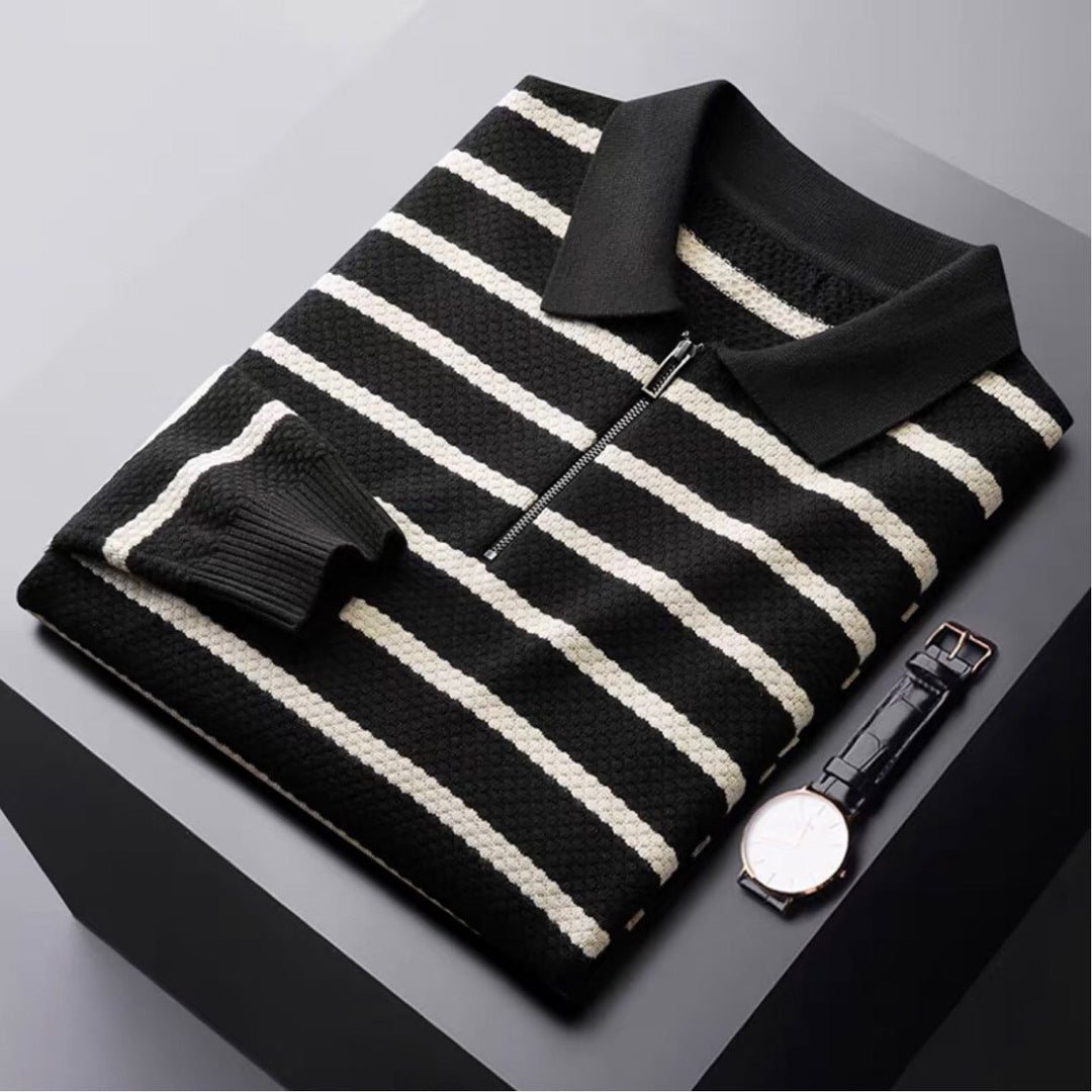 Mens Golf Polo Shirt Striped Classic Fit - BritishMode