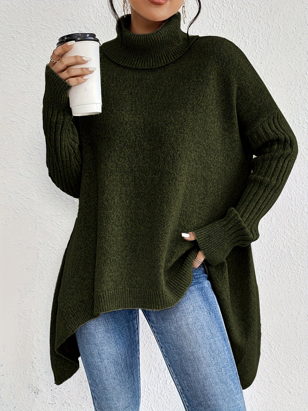 Womens Sweater Off-Center Turtleneck Knit