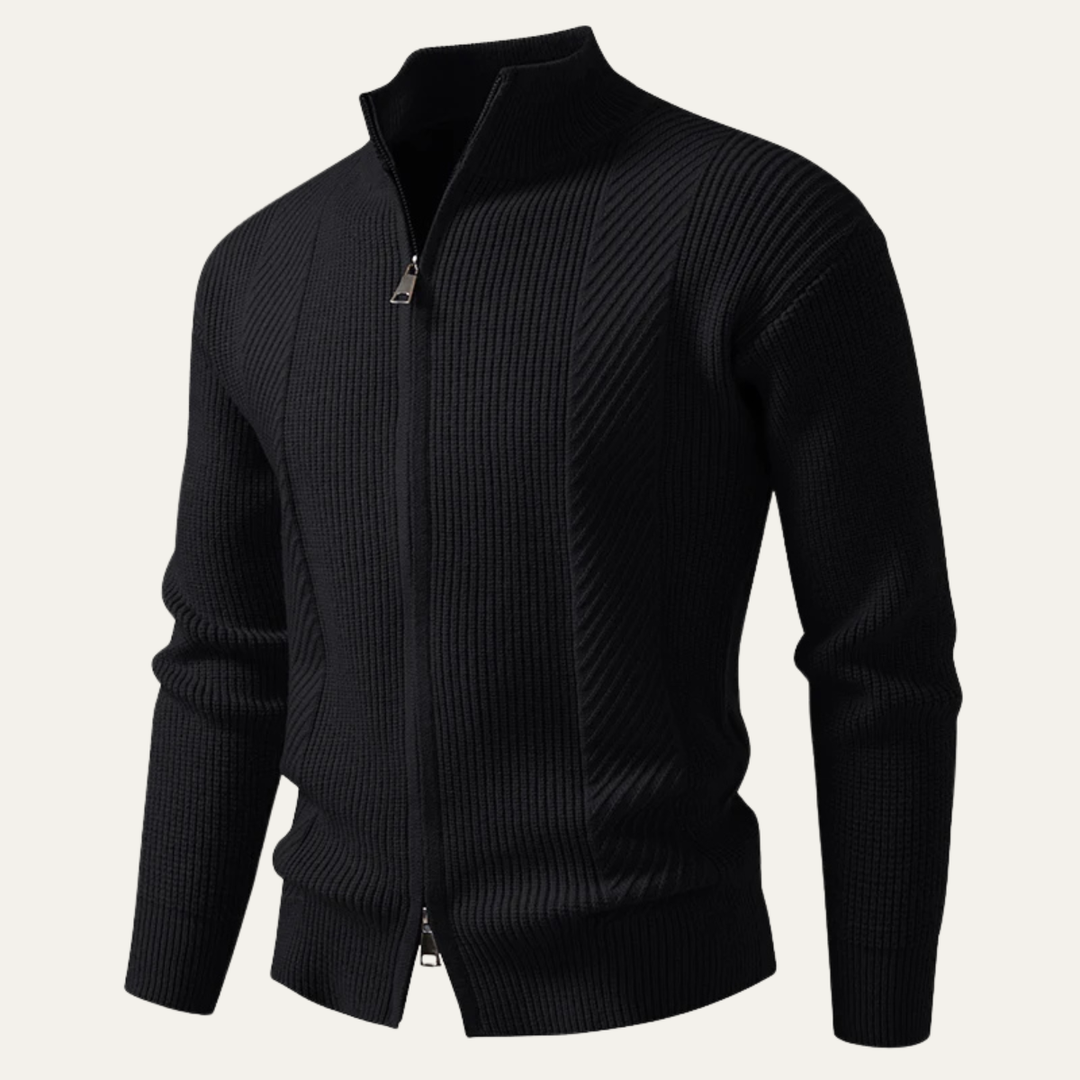 Mens Ribbed Knit Cardigan Zip-Up Smart Casual