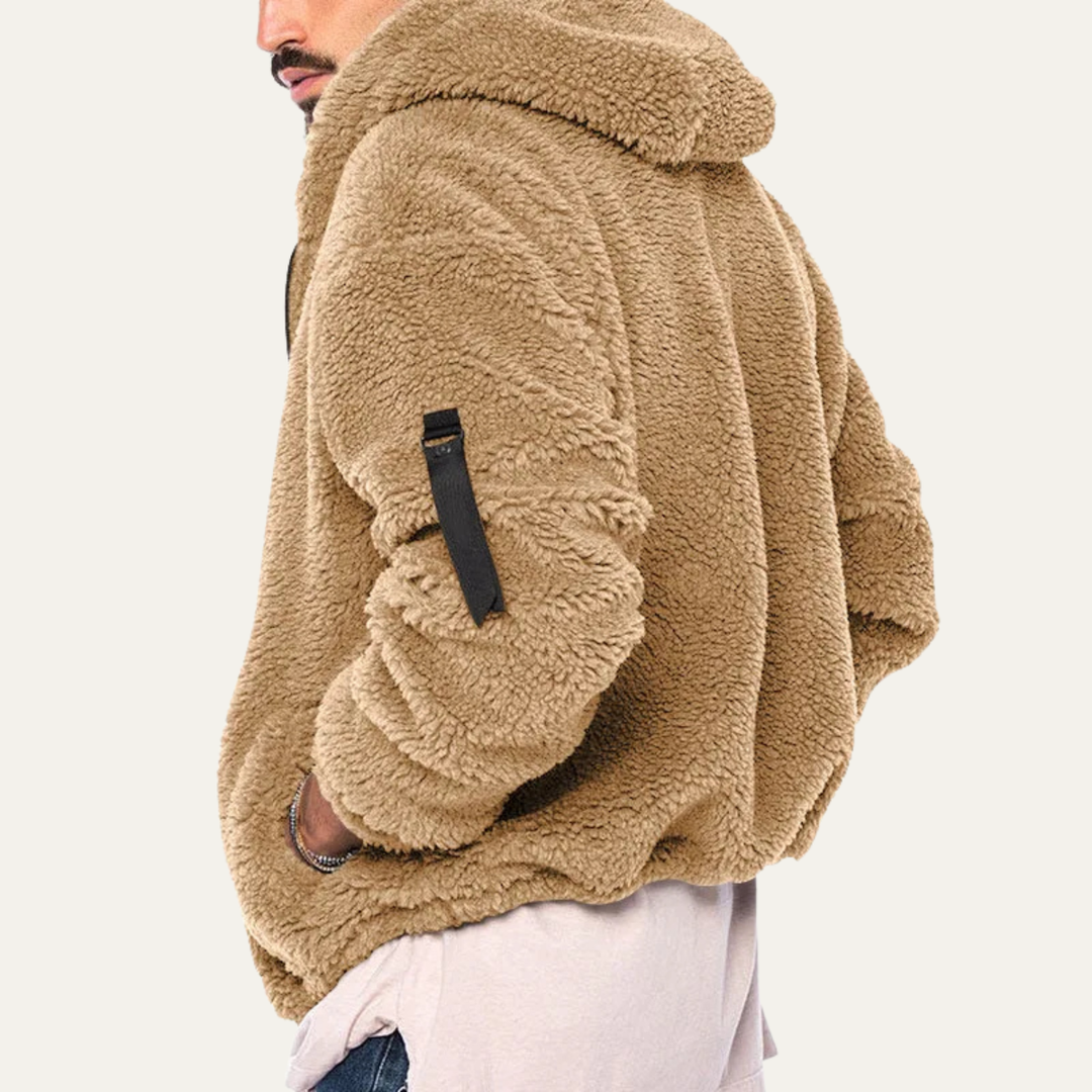 Mens Jacket Soft Plush Double-Sided Fleece Warm Fit
