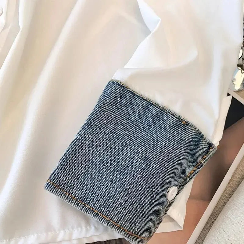Womens Denim Shirt Long Sleeve Collared Button Down