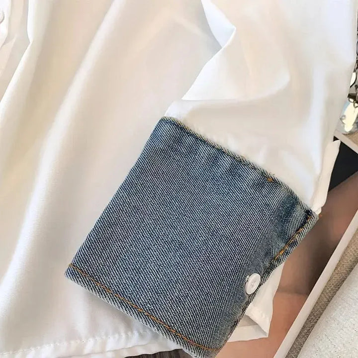 Womens Denim Shirt Long Sleeve Collared Button Down