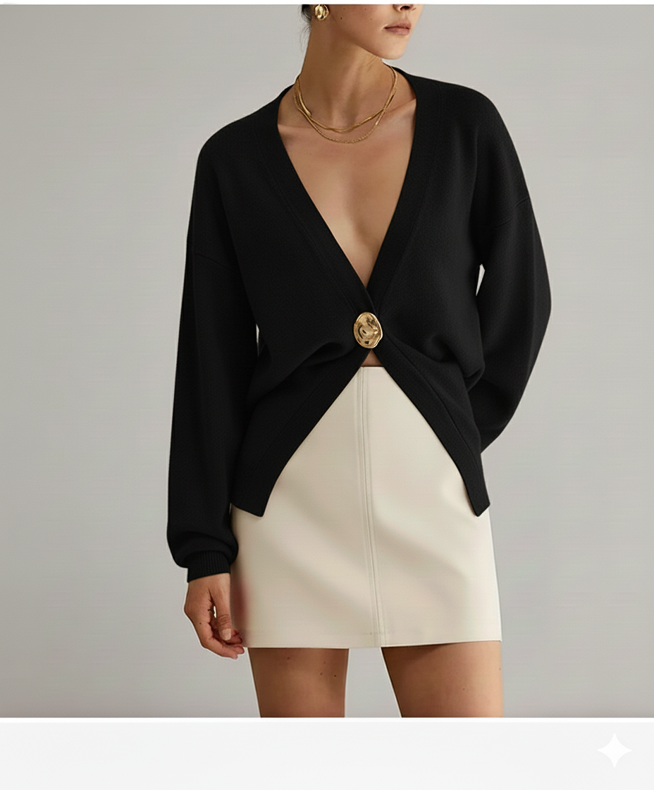 Womens V-Neck Sweater Cardigan Buttoned Elegant Fit - BritishMode