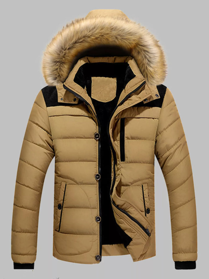 Mens Puffer Coat Faux Fur Thick Warm Fit