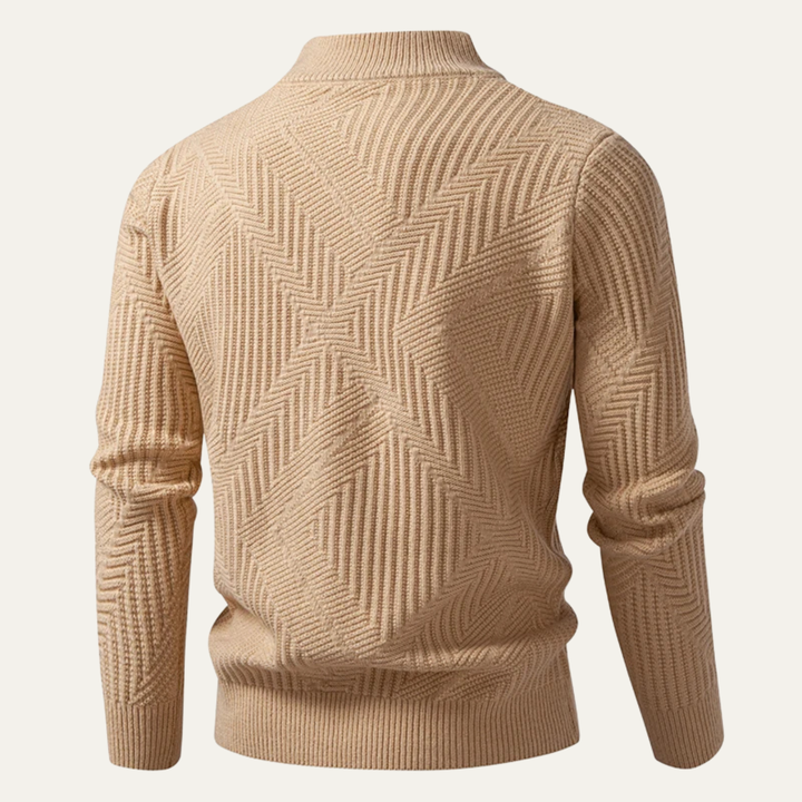 Mens Knitted Cardigan Zip-Up Geometric Pattern