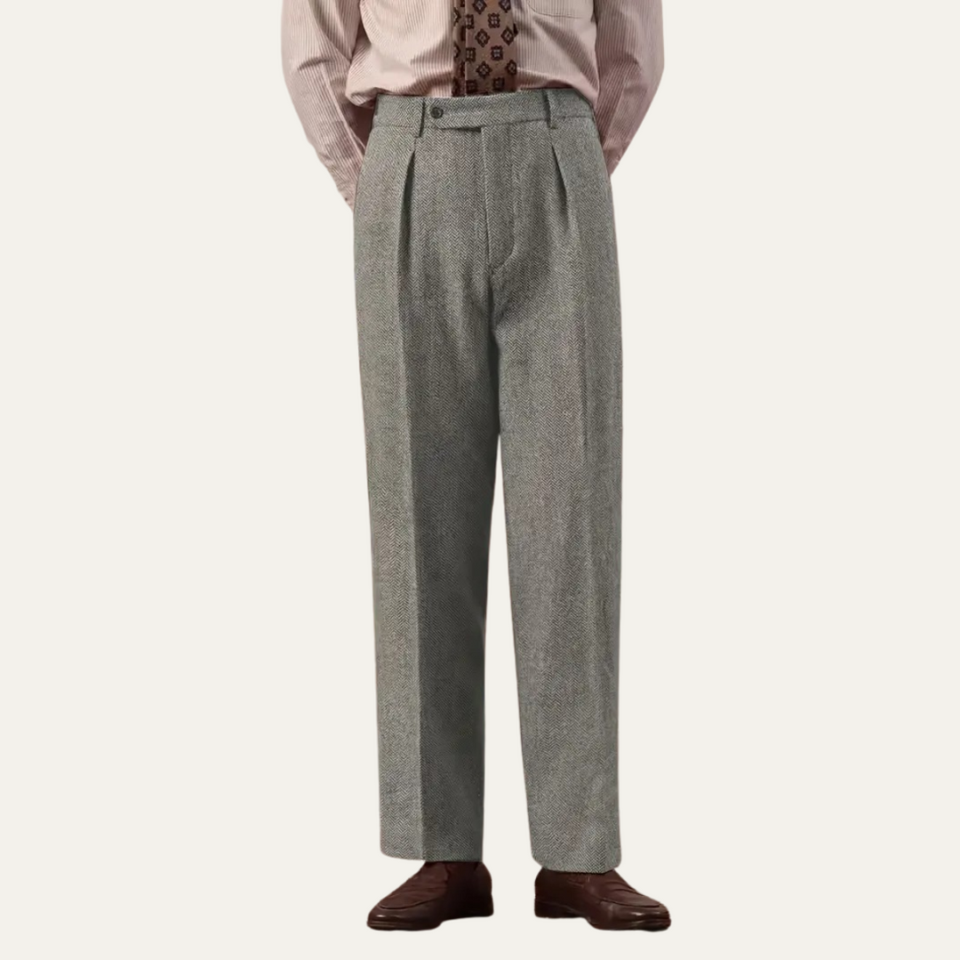 Mens Tailored High Waist Pleated Trousers Elegant Fit