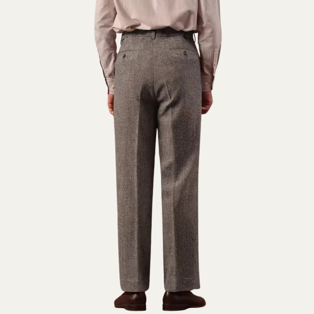 Mens Tailored High Waist Pleated Trousers Elegant Fit