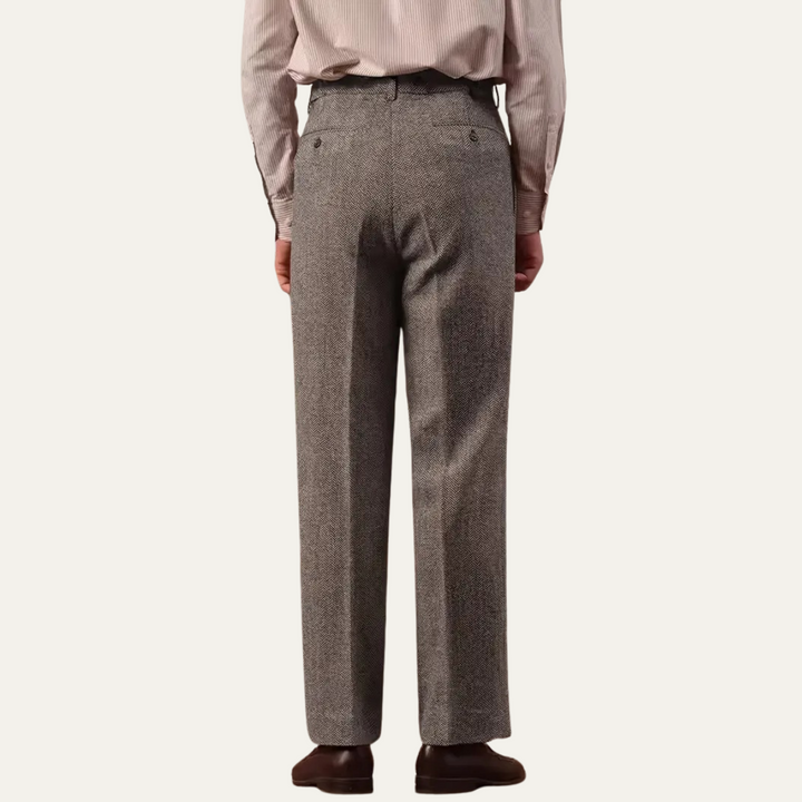 Mens Tailored High Waist Pleated Trousers Elegant Fit