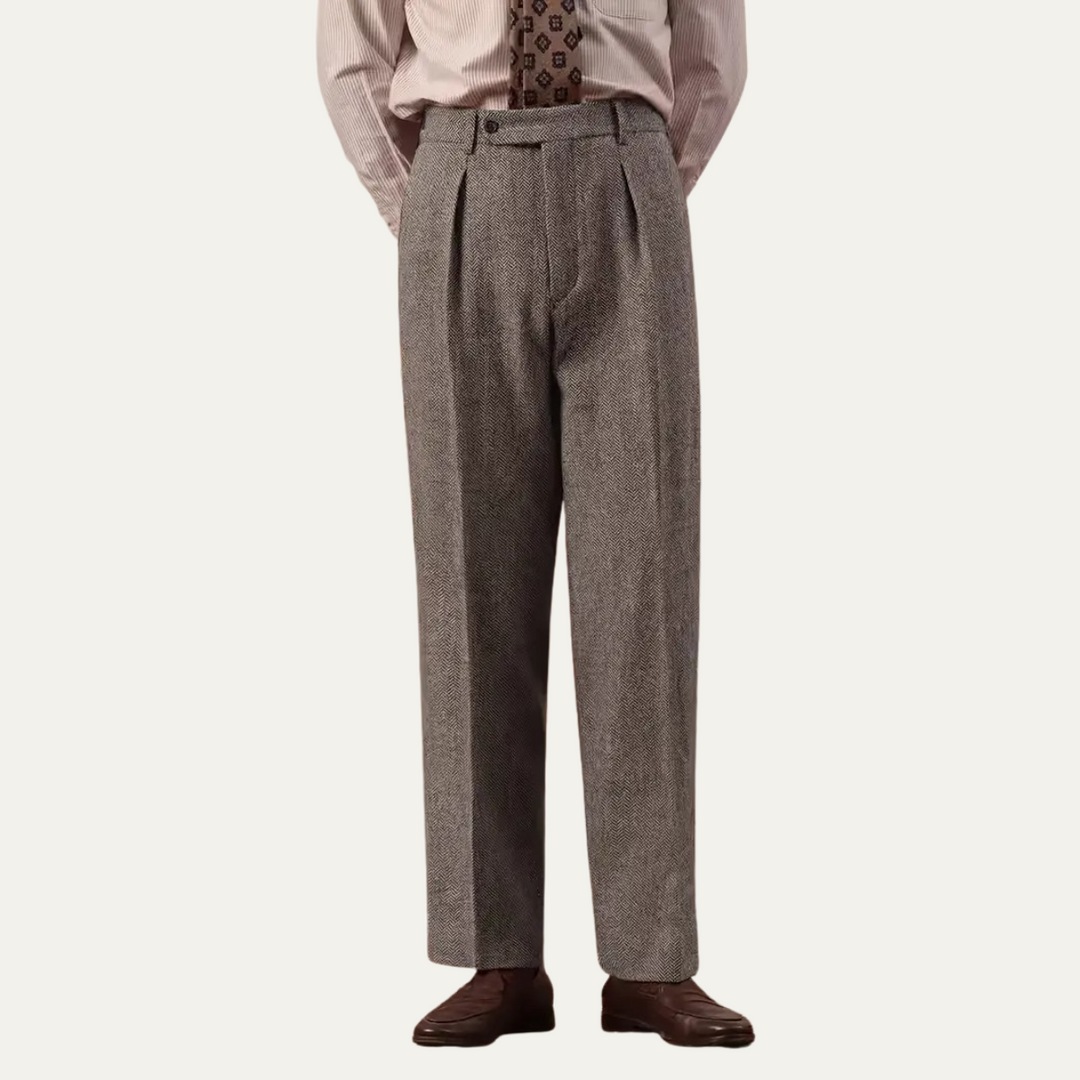 Mens Tailored High Waist Pleated Trousers Elegant Fit