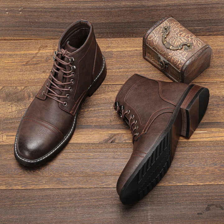 Mens Leather Lace-Up Ankle Boots Durable Design