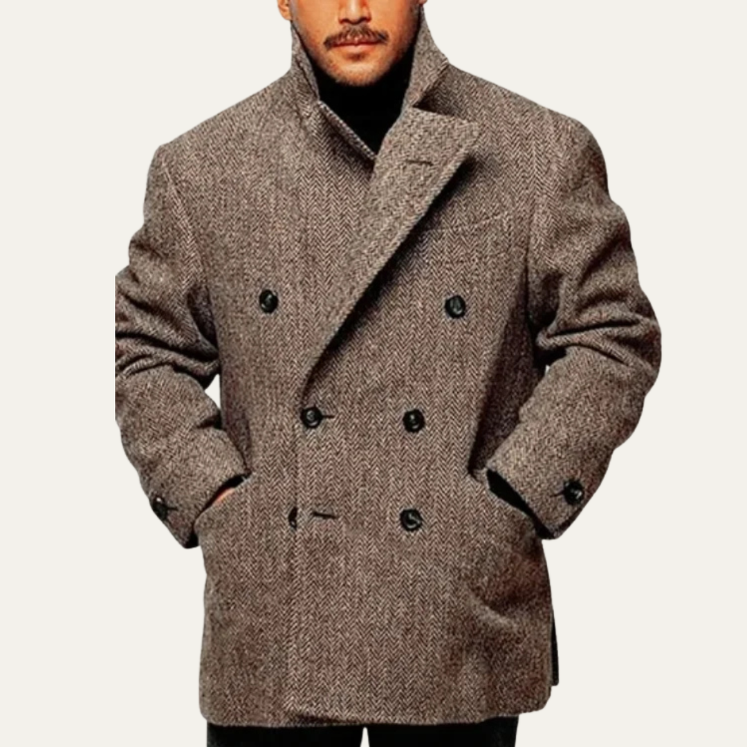 Mens Tailored Double-Breasted Wool Overcoat Vintage Fit