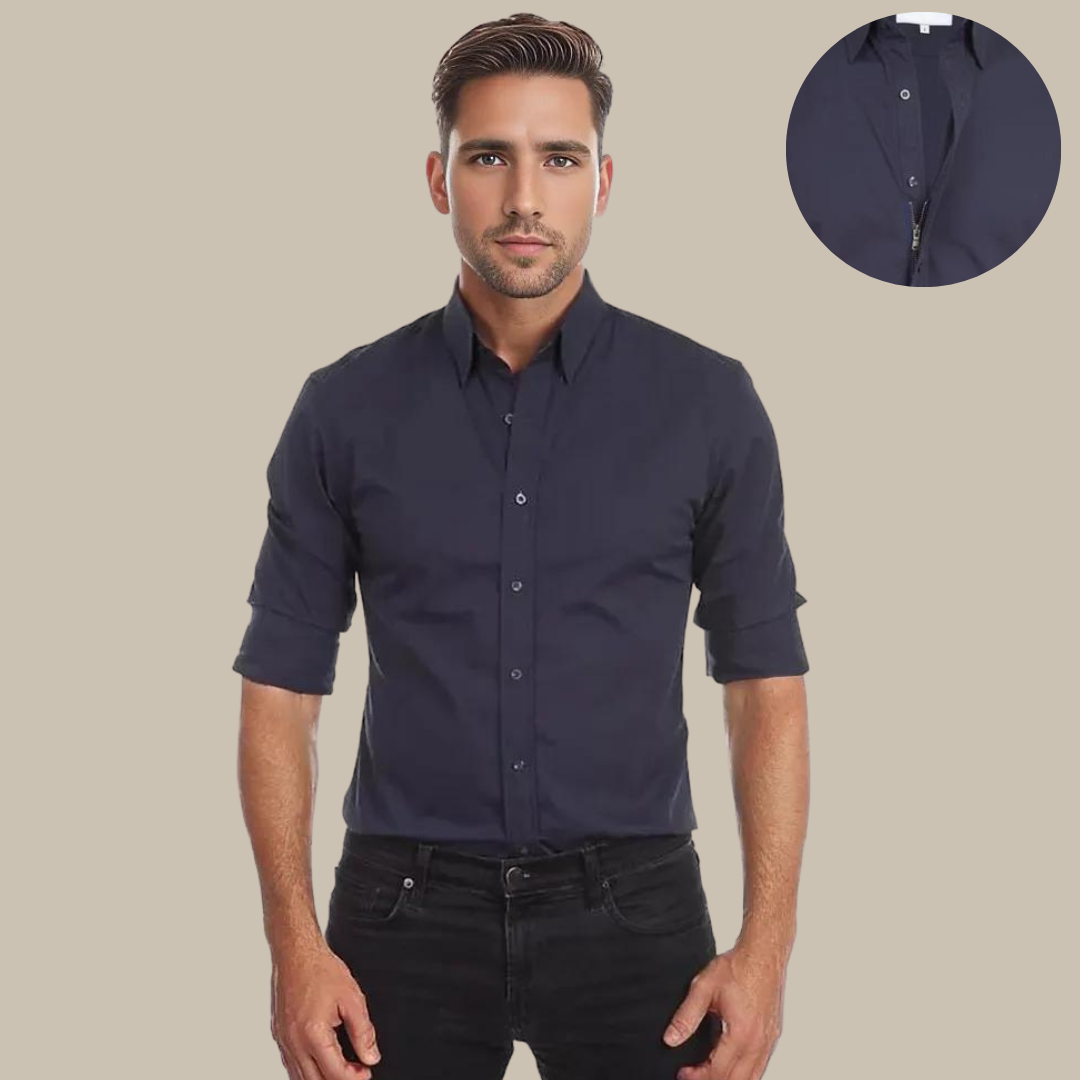 Mens Casual Shirt Wrinkle- Zipper Closure Regular Fit - BritishMode