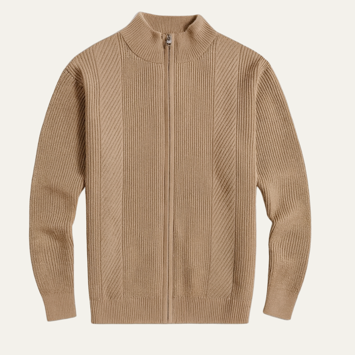 Mens Ribbed Knit Cardigan Zip-Up Smart Casual - BritishMode