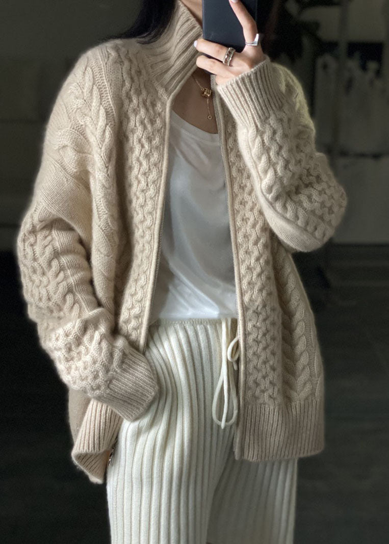 Womens Cable Knit Zip Cardigan Sweater Cozy Fit - BritishMode