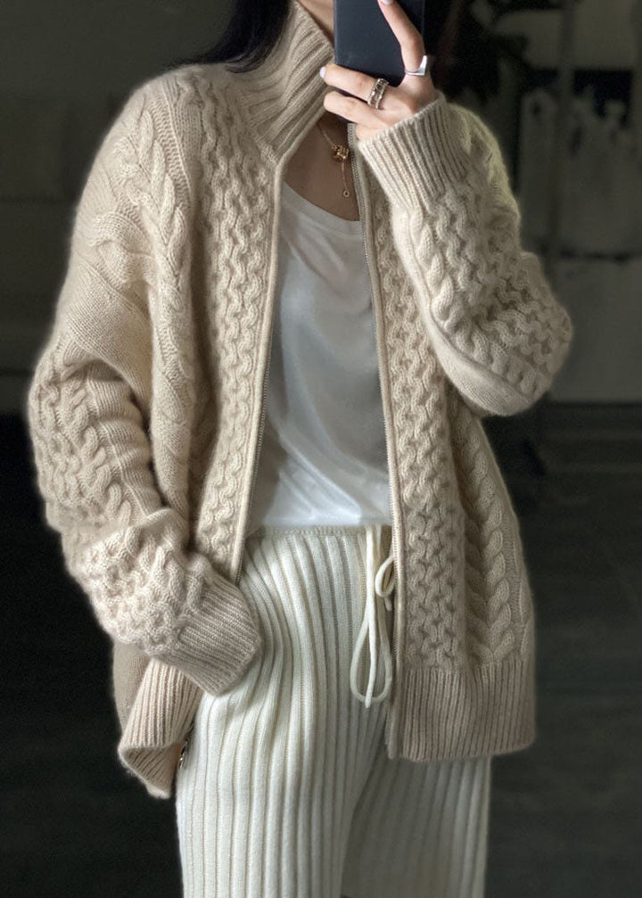 Womens Cable Knit Zip Cardigan Sweater Cozy Fit - BritishMode
