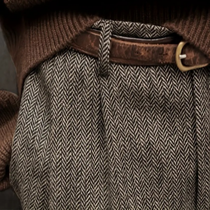 Mens Tailored High Waist Pleated Trousers Elegant Fit