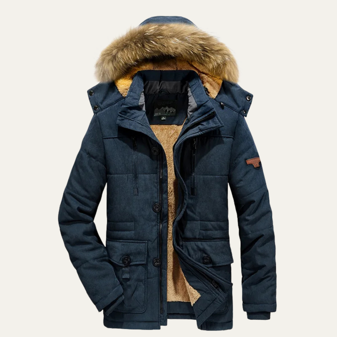 Mens Winter Parka Faux Fur Lined Heavy Multi Pocket