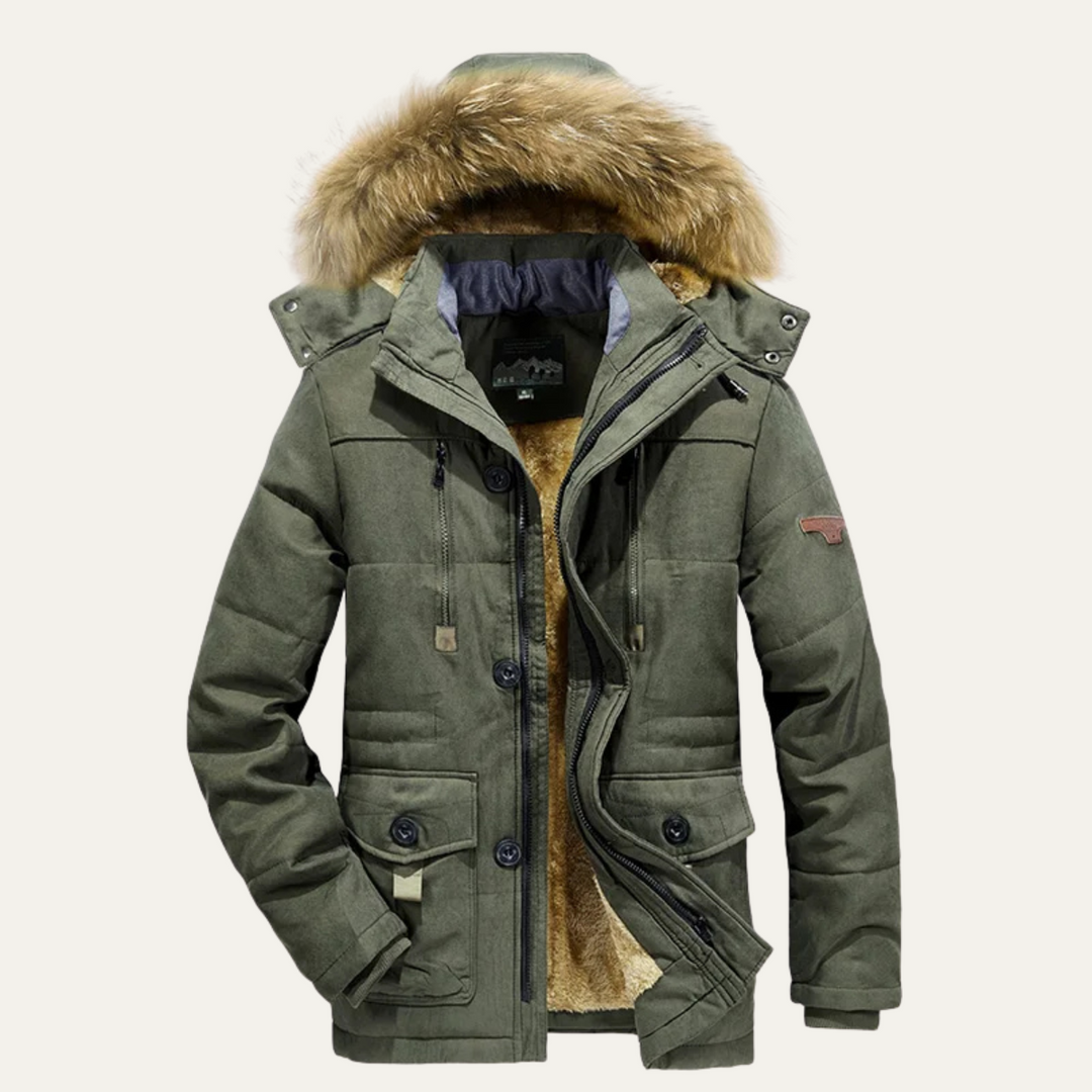 Mens Winter Parka Faux Fur Lined Heavy Multi Pocket
