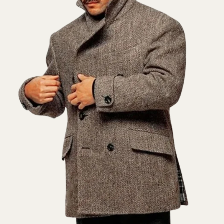 Mens Tailored Double-Breasted Wool Overcoat Vintage Fit