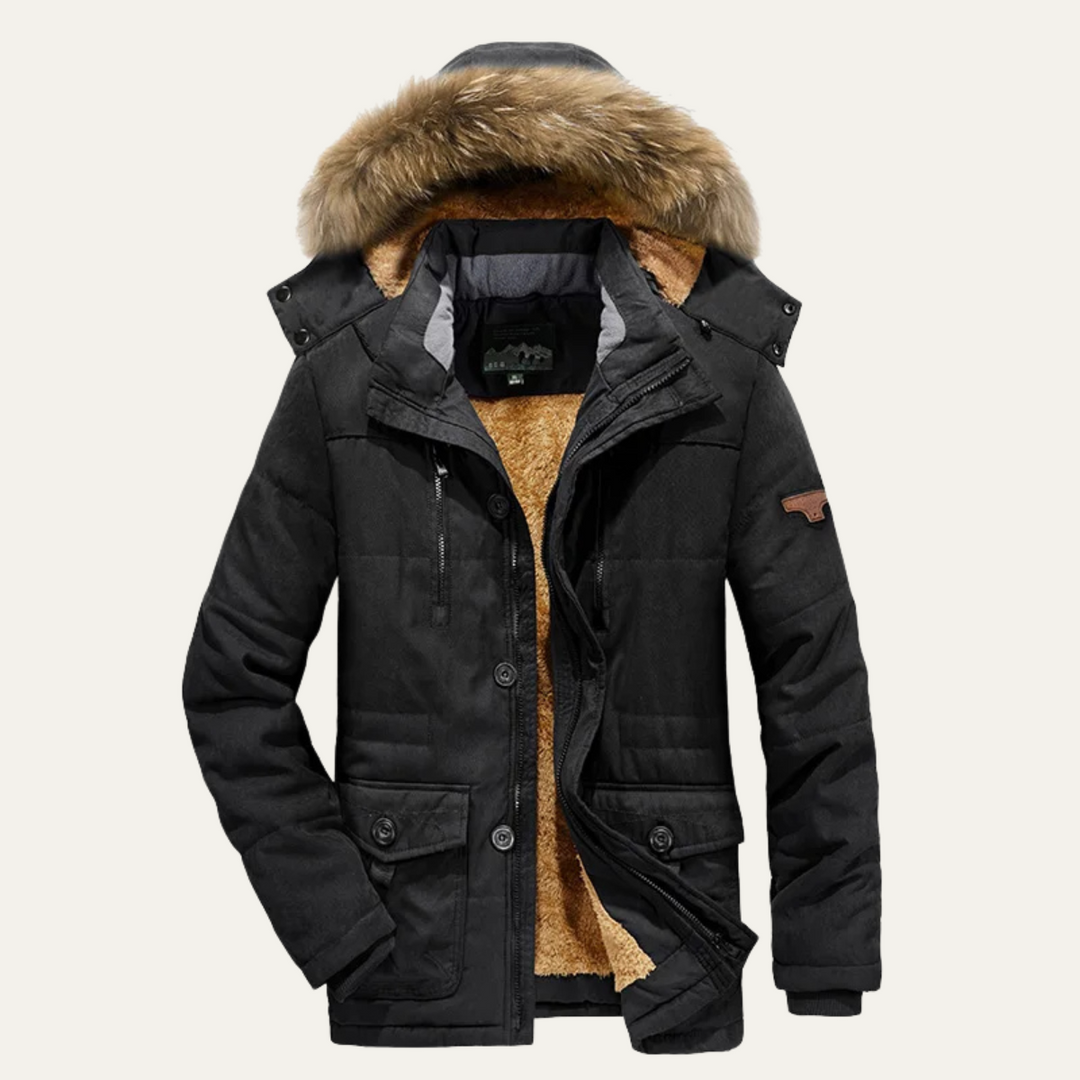 Mens Winter Parka Faux Fur Lined Heavy Multi Pocket