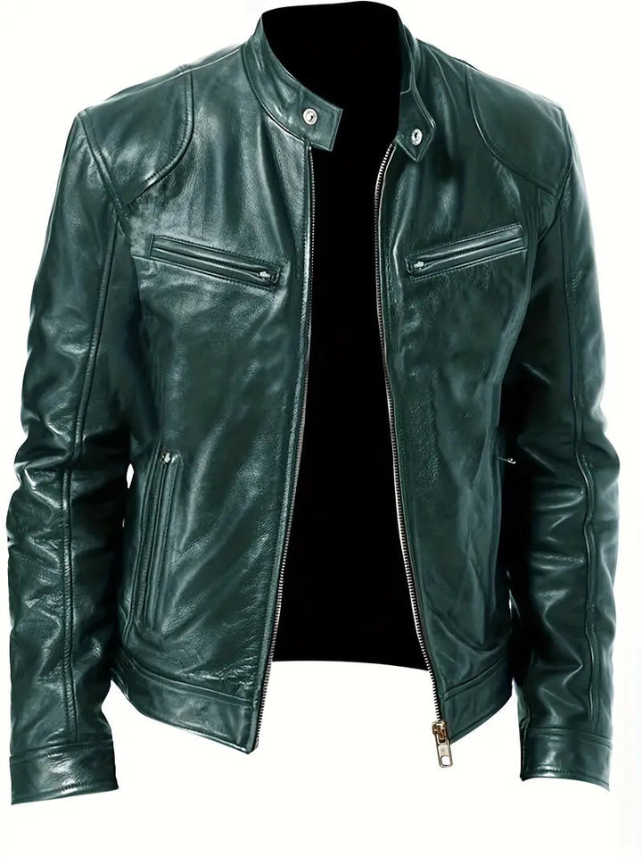 Mens Biker Jacket Synthetic Material Slim Fit